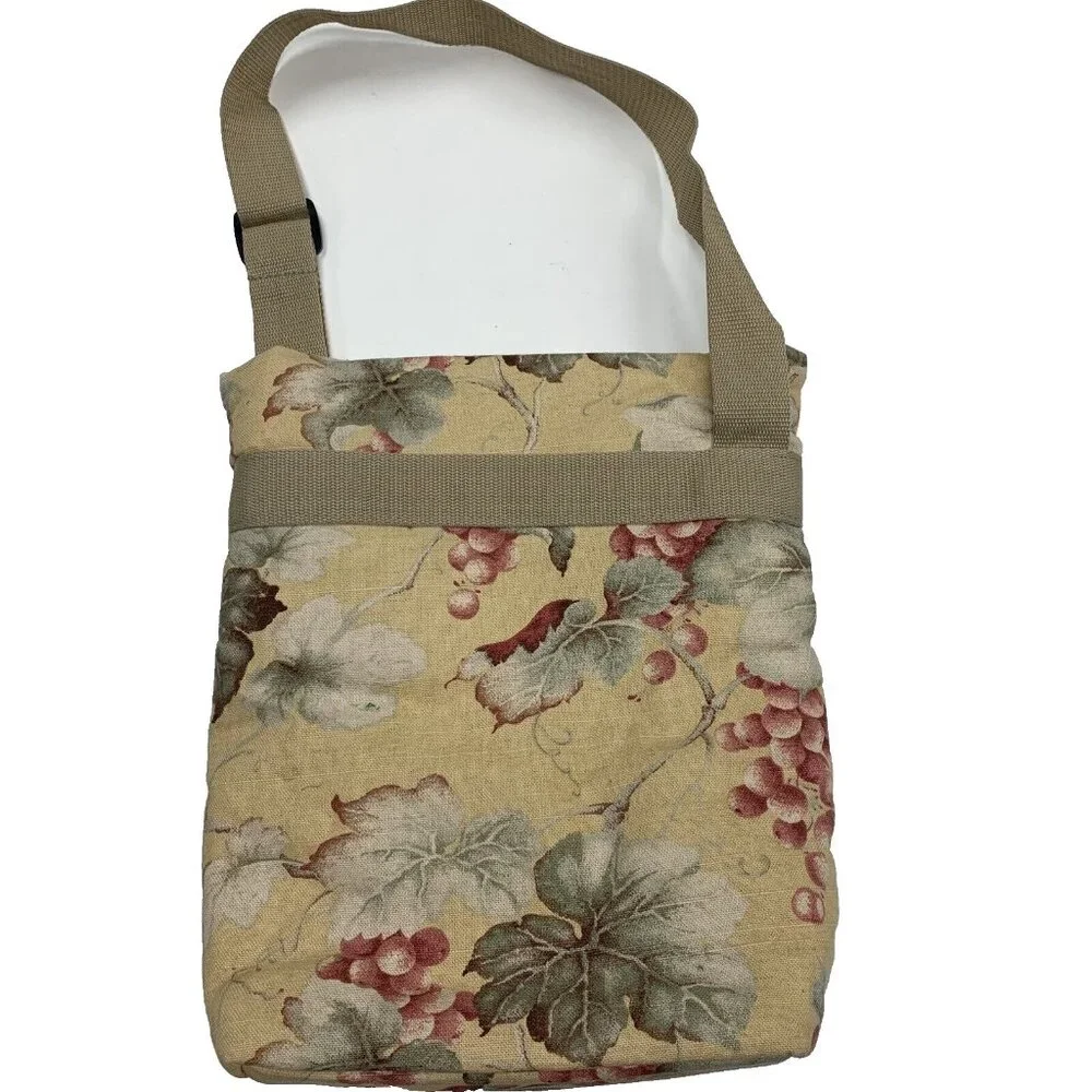Cool Tote Adjustable Insulated Floral‎ Bag Beige & Red Fabric Made In USA